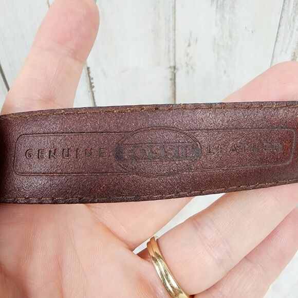 Fossil Leather Patchwork Belt Brown Size Large - Picture 3 of 8